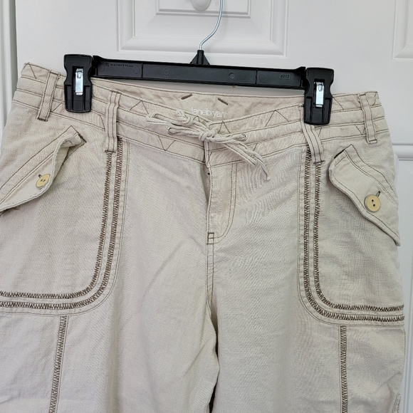 Lane Bryant Linen Cotton Blend Crop Pants Contrast Stitch Tan Pockets Size 14 - Picture 2 of 12